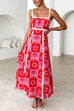 Mixiedress Ric Rac Trim Bow Back Palm Soleil Print Maxi Cami Dress
