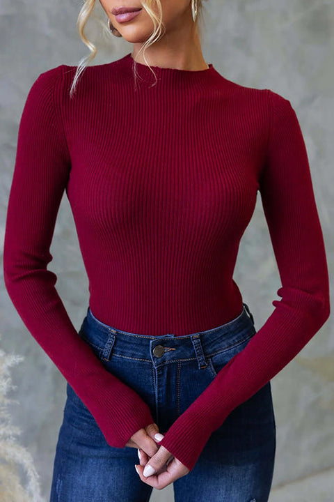Mixiedress Long Sleeves Slim Fit Basic Ribbed Knit Top