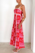 Mixiedress Ric Rac Trim Bow Back Palm Soleil Print Maxi Cami Dress