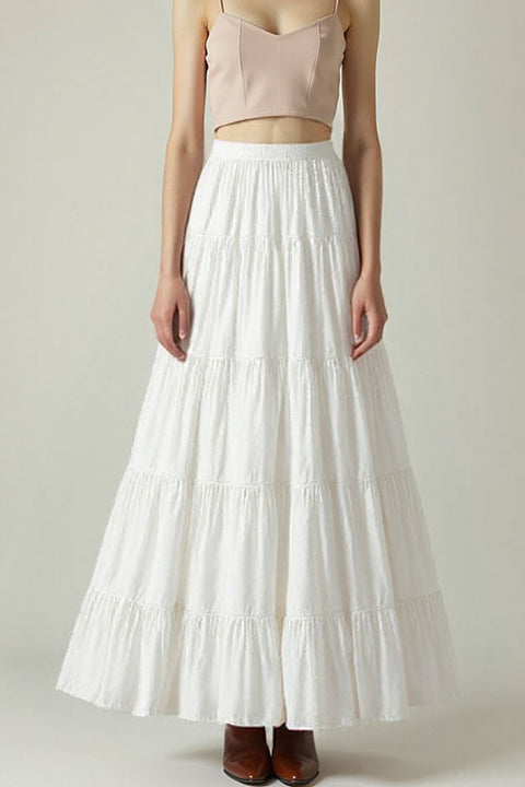 Mixiedress Smocked Elastic Waist Ruffle Tiered Maxi Skirt