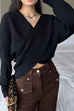Mixiedress V Neck Criss Cross Front Ribbed Knit Sweater