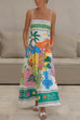 Mixiedress Spaghetti Strap High Waist Tropic Print Maxi Holiday Dress