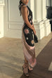 Mixiedress Halter Neck Open Back Asymmetric Hem Printed Satin Midi Dress