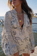 Mixiedress Collared V Neck Shirt and Side Slit Shorts Vitamin Sea Print Set