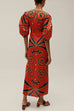 Mixiedress Knot Front Cut Out Puff Sleeves Side Slit Printed Midi Dress