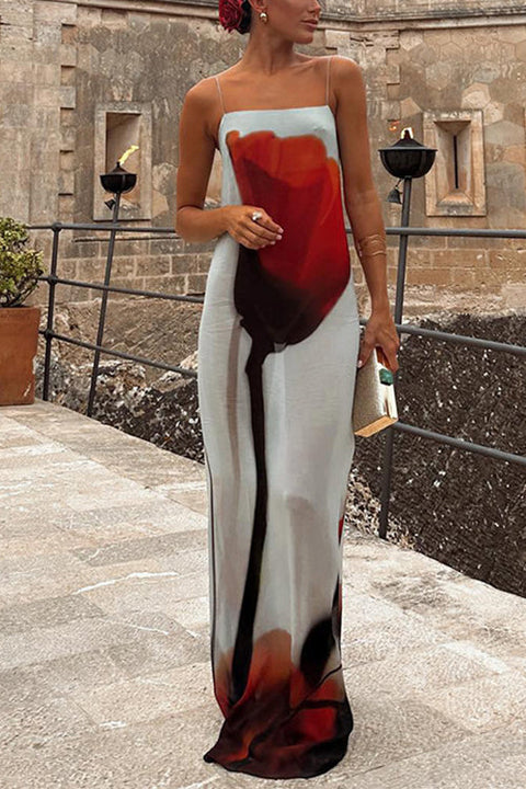 Mixiedress Spaghetti Strap Floral Print Maxi Beach Dress