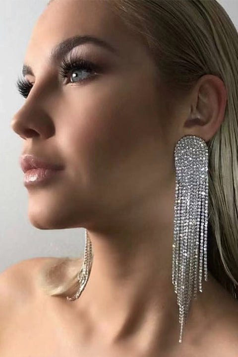 Mixiedress Sparkly Luxury Rhinestone Dangle Tassel Earrings