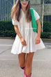 Mixiedress Puff Sleeves Button Down Ruffle Tiered Mini Shirt Dress