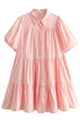 Mixiedress Puff Sleeves Button Down Ruffle Tiered Mini Shirt Dress