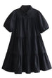 Mixiedress Puff Sleeves Button Down Ruffle Tiered Mini Shirt Dress