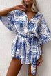 Mixiedress Short Sleeves Button Up Tie Waist Printed Romper