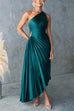 Mixiedress One Shoulder Cut Out Waist Pleated Satin Maxi Dress