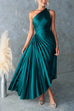 Mixiedress One Shoulder Cut Out Waist Pleated Satin Maxi Dress