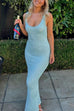 Mixiedress U Neck Sequin Knit Bodycon Maxi Tank Dress