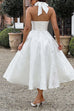 Mixiedress Halter V Neck Waisted Jacquard Swing Midi Party Dress