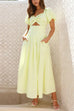 Mixiedress Puff Sleeves Twist Front Cut Out Swing Maxi Dress