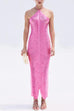 Mixiedress Chicest Halter Draped Fringe Maxi Party Dress