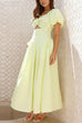 Mixiedress Puff Sleeves Twist Front Cut Out Swing Maxi Dress