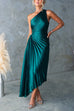 Mixiedress One Shoulder Cut Out Waist Pleated Satin Maxi Dress