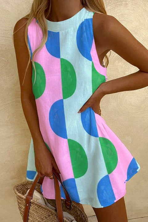 Mixiedress Sleeveless Geometric Print A-line Mini Dress