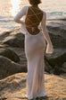 Mixiedress Bell Long Sleeves Backless Lace-up Shell Print Maxi Dress