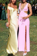 Mixiedress Off Shoulder Backless Cut Out Satin Maxi Dress