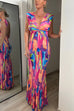 V Neck Twist Front Backeless Printed Maxi Bodycon Dress