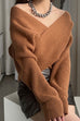 Mixiedress V Neck Criss Cross Front Ribbed Knit Sweater