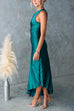 Mixiedress One Shoulder Cut Out Waist Pleated Satin Maxi Dress