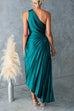 Mixiedress One Shoulder Cut Out Waist Pleated Satin Maxi Dress