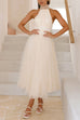 Mixiedress Halter Open Back Waisted Tulle Midi Dress