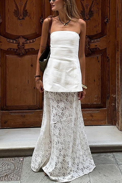 Mixiedress Elastic WaistBand Lace Hollow Out Maxi Skirt