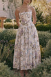 Mixiedress Spaghetti Strap Floral Print Bustier A-line Maxi Dress