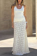 Mixiedress Elastic WaistBand Lace Hollow Out Maxi Skirt