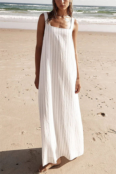Mixiedress Square Collar Striped Maxi Cami Beach Dress