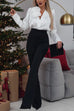Mixiedress V Neck Long Sleeves Flower Detail Satin Shirt