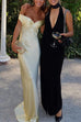 Mixiedress Off Shoulder Backless Cut Out Satin Maxi Dress