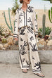 Mixiedress Long Sleeves Button Up Reef Print Satin Shirt