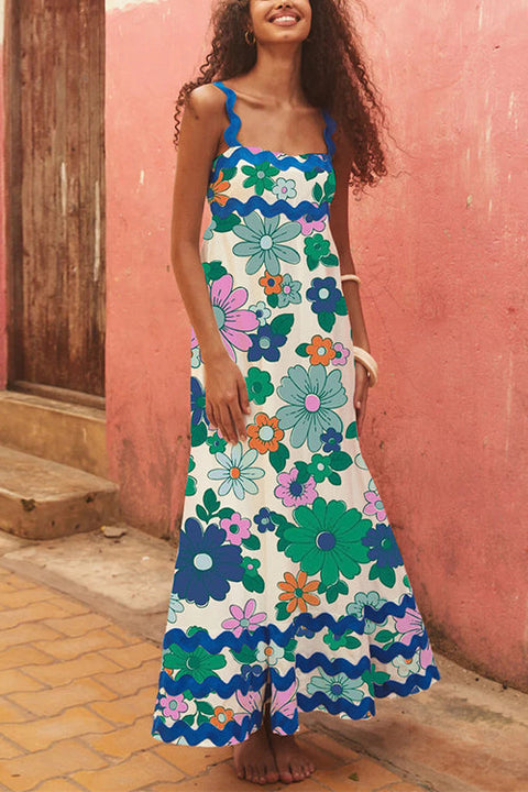 Mixiedress High Waist Ric Rac Printed Maxi Cami Dress