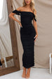 Mixiedress Off Shoulder Ruched Bodycon Maxi Party Dress