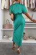 Mixiedress V Neck Twist Front Waisted Satin Midi Dress