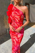Mixiedress Ruffle One Shoulder Floral Print Bodycon Maxi Dress