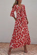 Tie Knot V Neck 3/4 Sleeves Abstract Print Maxi Swing Dress