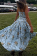 Mixiedress Spaghetti Strap Waisted Floral Print A-line Maxi Dress