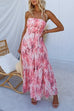Strapless Open Back Tiered Printed Maxi Dress
