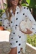 Mixiedress Polka Dot Balloon Long Sleeves Shirt and Tie Waist Wrap Mini Skirt Set