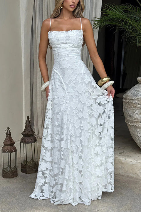 Mixiedress Spaghetti Strap Backless Lace-up Jacquard Maxi Dress