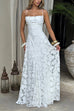Mixiedress Spaghetti Strap Backless Lace-up Jacquard Maxi Dress