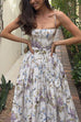 Mixiedress Spaghetti Strap Floral Print Bustier A-line Maxi Dress