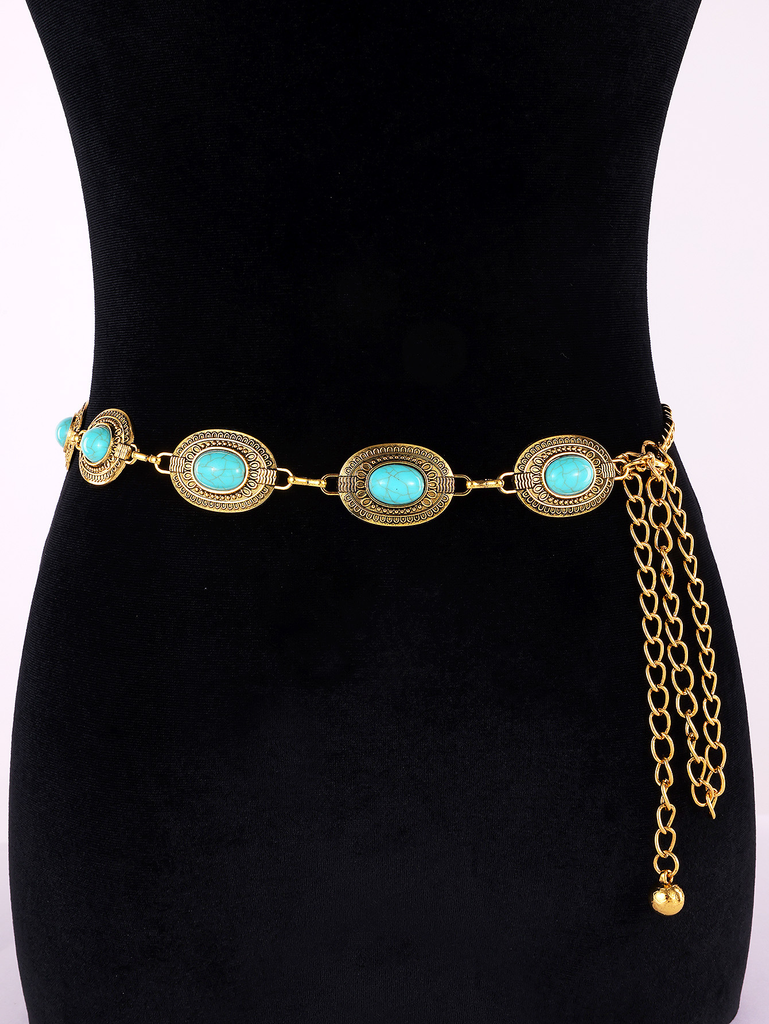 Mixiedress Turquoise Decorative Adjustable Metal Chain Belt